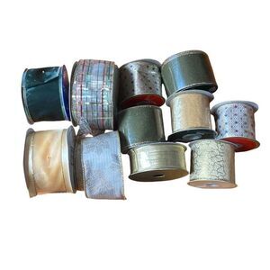 Lot Of 11 Vintage Spools Gold Ribbon Some Wired Craft New Old Stock NOS Christma